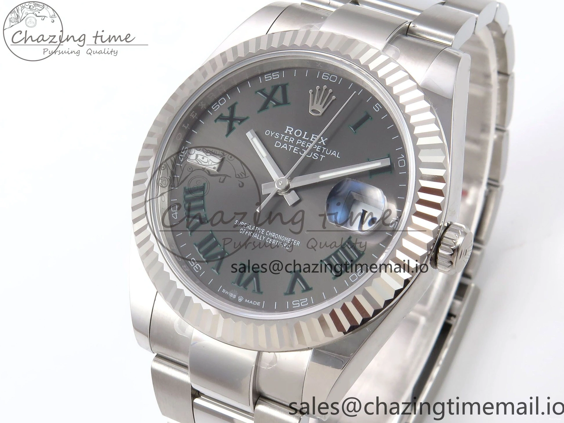 MiroTime 0131 GoodFit DateJust 41 126334 EWEF Best Edition Gray Dial Green Roman on Oyster Bracelet A 1054